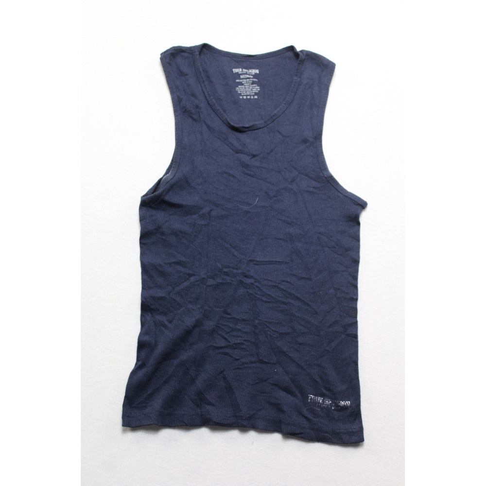 True Religion Tank Top Women Medium Navy Blue Excellent Ribbed Scoop Neck Logo